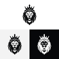 Fototapeta premium Lion with crown on head logo illustration