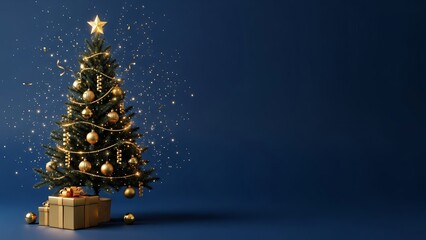 Elegant Gold Christmas Tree Decor with Gifts for Festive Holiday Season Background