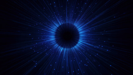 Blue tunnel cyber data digital abstract radial circular vortex light lines surge into dark core, sci fi energy flow with cinematic movement and hypnotic depth, hi res futuristic background