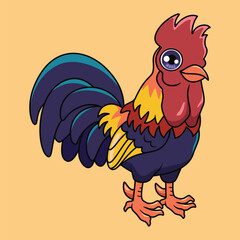 Cute  domestic animal rooster cartoon character vector Illustration.