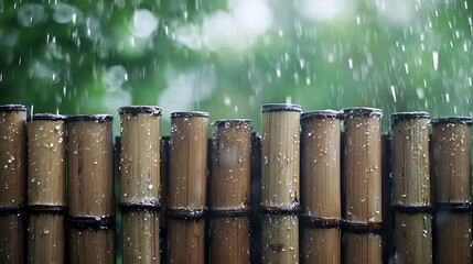 Rain on Bamboo Fence Nature's Serene Harmony