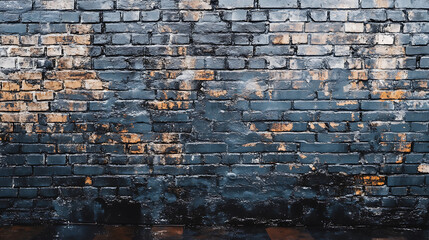 Old weathered dark blue brick wall with grungy texture, creating an urban industrial background for design elements and abstract concepts