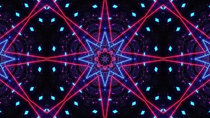 Abstract Neon Geometric Tunnel with Star Pattern and Diamond Lights in Motion. Seamless looping 4k video background - Powered by Adobe