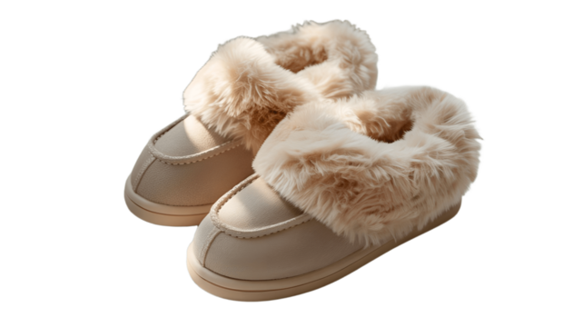 Cozy pair of soft beige slippers for comfort.