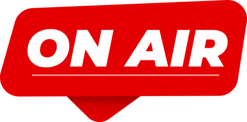 Bright red ON AIR sign indicating a live radio or television broadcast, an essential graphic element for media production and the entertainment industry, real-time communication