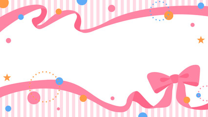 リボンのデコレーションフレーム、円形オブジェクト、ポップなデザイン、16：9サイズ