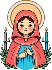Cute virgen de la Candelaria logo icon vector white background .