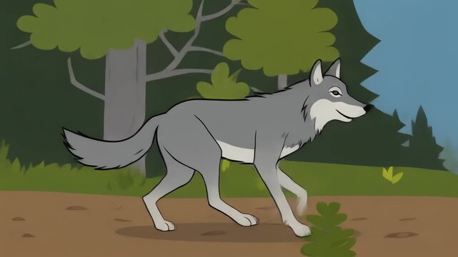 Cartoon wolf trotting