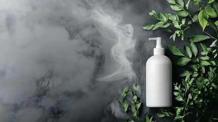 Aromatic Beauty White Bottle Amidst Misty Greens for Nature Inspired Beauty