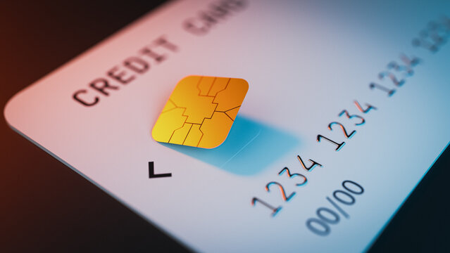 Credit Card Chip Skimming Hacking Data Theft Security Concept. 3d rendering