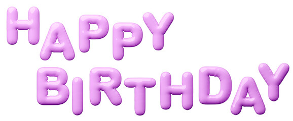 3D画像_風船_HAPPY BIRTHDAY_紫