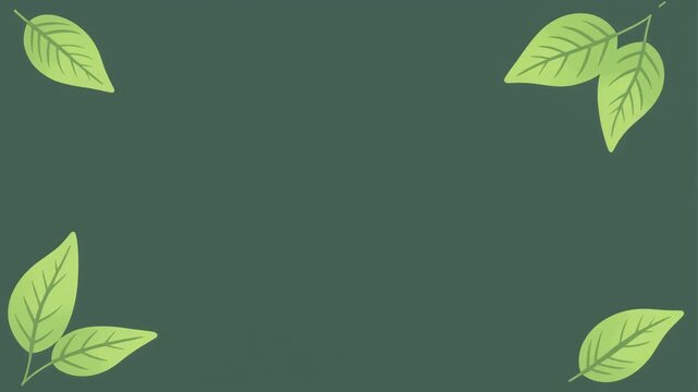 A simple dark green background with light green leaves in each corner, creating a natural and minimalist border.