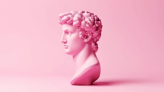 Abstract 3D Render of David Bust in Pink, Modern Art Concept.