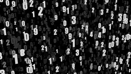 Digital Numbers Data Stream abstract flowing 3D illustration for AI machine learning concepts, financial statistics reports, and big data technology backgrounds