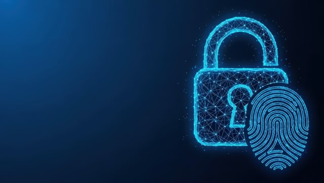 Digital lock and key representing online data security and network protection with a futuristic blue glow
