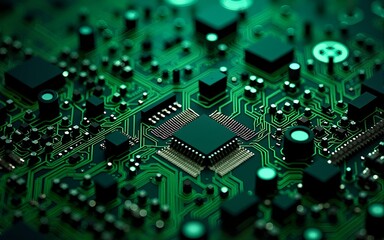 Architecture against green and black circuit board. High quality