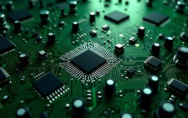 Architecture against green and black circuit board. High quality