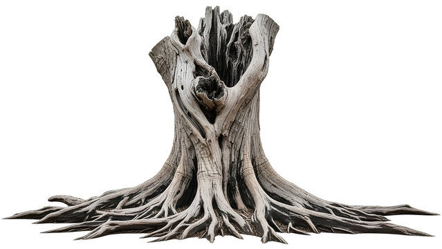 Stunning driftwood sculpture with intricate root system evokes nature's raw beauty