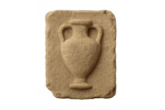 Ancient amphora relief carving on stone isolated