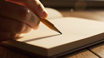 Watch now as inspiration strikes with a blank notebook and pencil ready for journaling or creative writing session