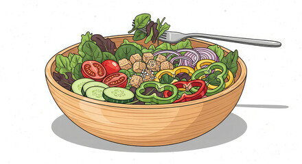 Enjoy a healthy, fresh salad with tomatoes, peppers, and greens for lunch today