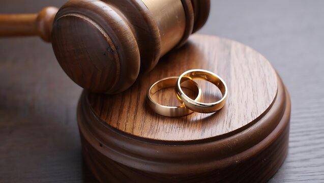 Gavel and Wedding Rings Depicting Divorce or Legal Separation Issues