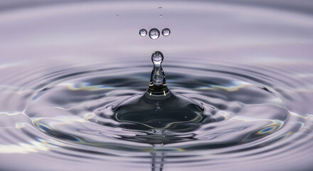Stunning water droplet creates ripples in a serene, calming, and reflective pool