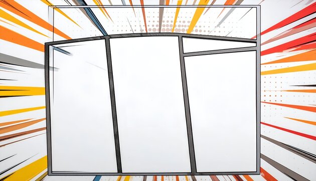 Comic book style frame featuring empty panes against a radial color burst background
