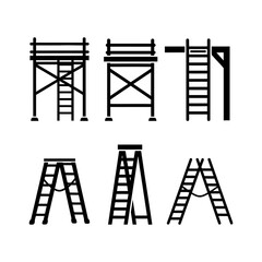 Ladder Icon Set – Construction and Safety Equipment Symbols
