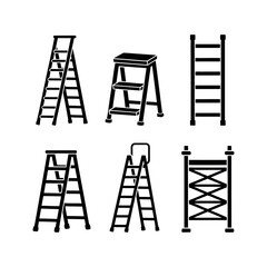 Ladder Icon Set – Construction and Safety Equipment Symbols