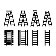 Ladder Icon Set – Construction and Safety Equipment Symbols