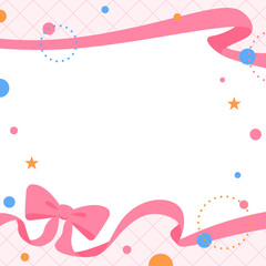 リボンのデコレーションフレーム、円形オブジェクト、ポップなデザイン、正方形サイズ