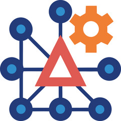 Abstract machine learning symbol with geometric shapes and data flow