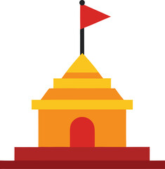 Traditional hindu temple flag atop a mandir structure