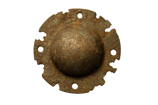 Ancient artifact, historical rusted metal shield boss