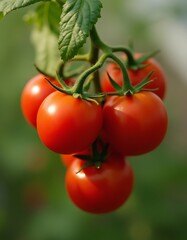 Vibrant Red Tomatoes Ripening on the Vine in a Garden