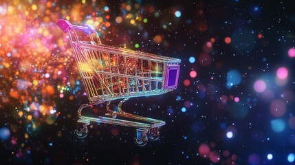E-commerce Shopping Cart in a Festive Bokeh Background