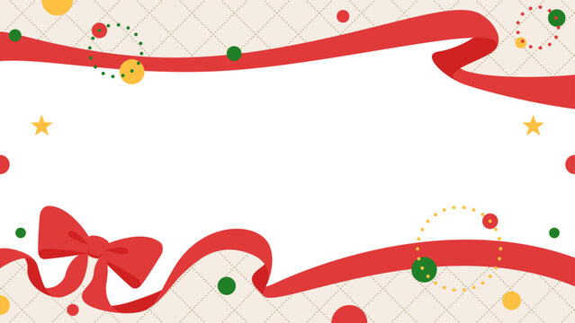 リボンのデコレーションフレーム、円形オブジェクト、ポップなデザイン、16：9サイズ