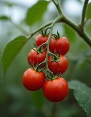 Vibrant Red Tomatoes Ripening on the Vine in a Garden