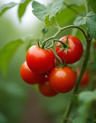 Vibrant Red Tomatoes Ripening on the Vine in a Garden