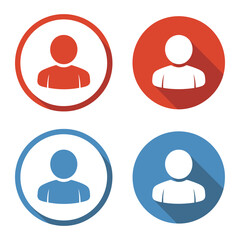 User Profile Icons Vector Set in Flat and Outline Styles, Red and Blue Circular Avatar Symbols for Web and App Interface Design