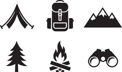 Fototapeta premium Explore nature camping with essential icons set