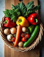Abundant Wicker Basket Filled with Fresh Garden Vegetables