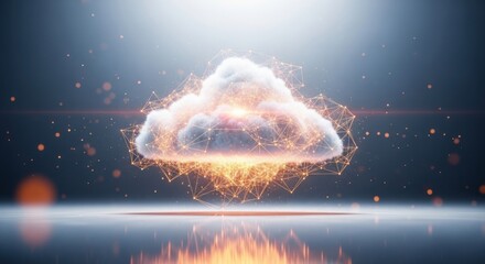 Cloud computing concept with glowing network connections and data storage symbol