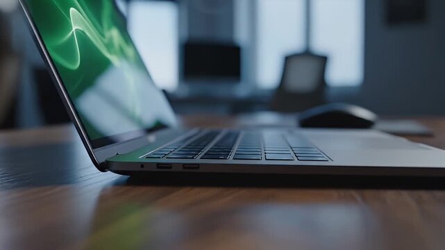 Close Up Laptop On Desk In Modern Office Video Footage.