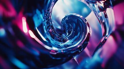 Abstract Swirling Liquid in Neon Blue and Pink Hues