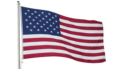 Obraz premium American flag waving on a flagpole, showcasing national pride, patriotism, and independence against a white background