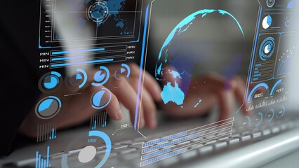 High-tech global network connection interface showing worldwide digital communication, data exchange, and internet connectivity. Global connection, data interaction, and worldwide communication. Thunk