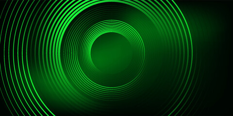 3D green techno abstract background overlap layer on dark space with glowing circle lines decoration. Modern graphic design element future style concept for banner, flyer, card, or brochure cover