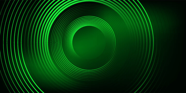 3D green techno abstract background overlap layer on dark space with glowing circle lines decoration. Modern graphic design element future style concept for banner, flyer, card, or brochure cover